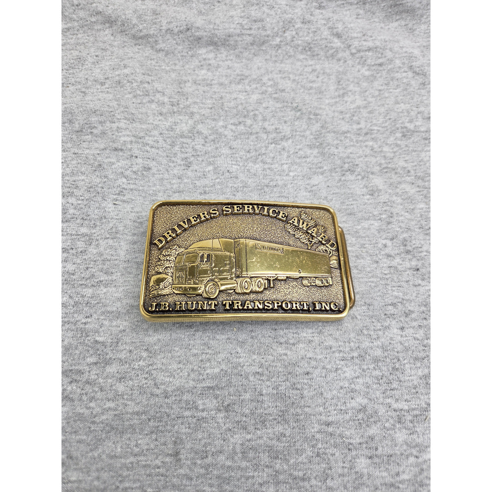 Vintage NWT J.B. Hunt Trucking Solid Brass Service Award Belt Buckle